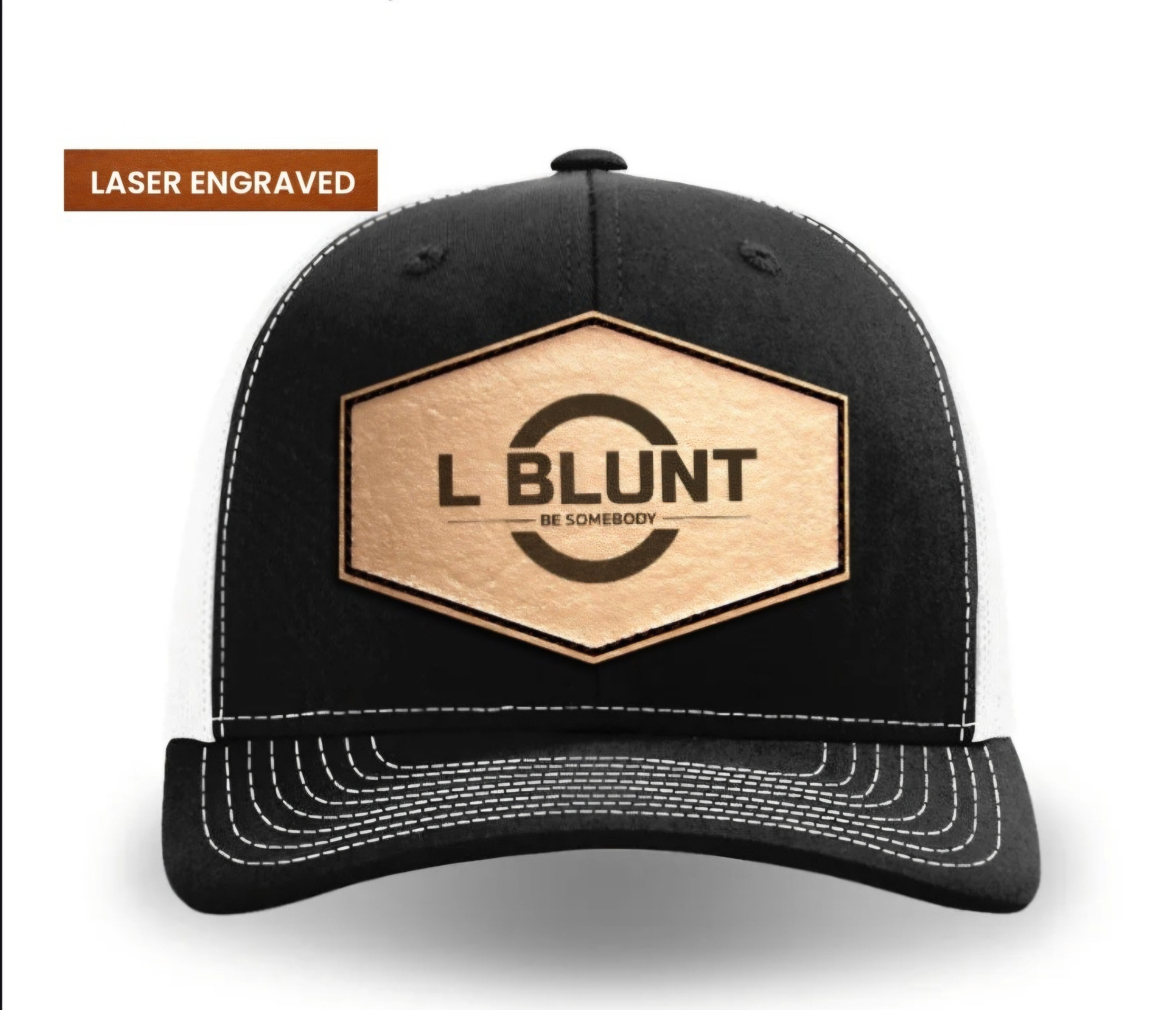 Black & White Leather Patch Snapback Hat